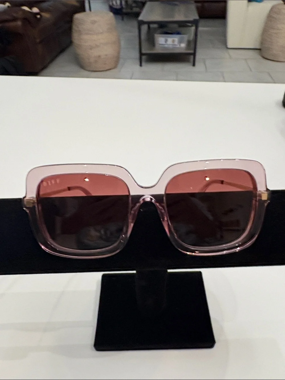 DIFF Eyewear Sandra Sunglasses - Light Pink Crystal / Dusk Gradient (Oversized)
